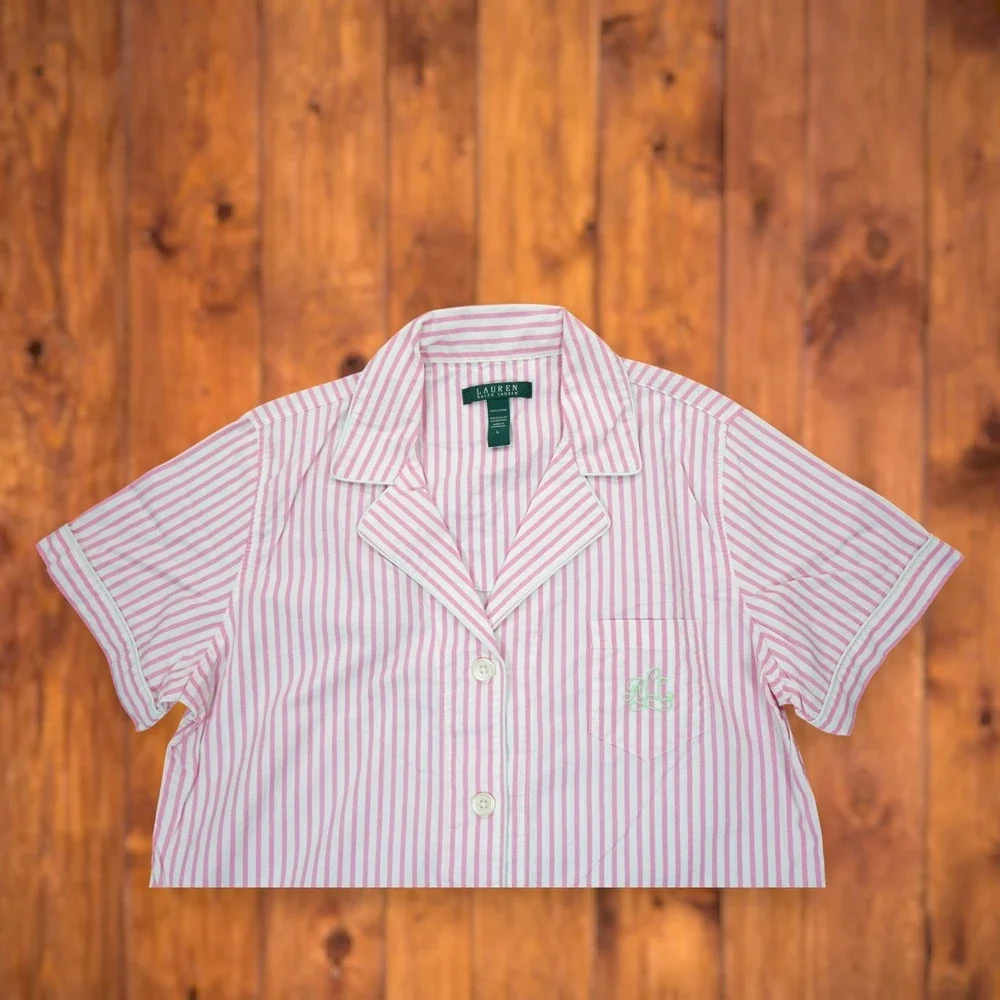 Lauren Ralph Lauren Large Pink Stripe Nightshirt Monogram‎ RLL